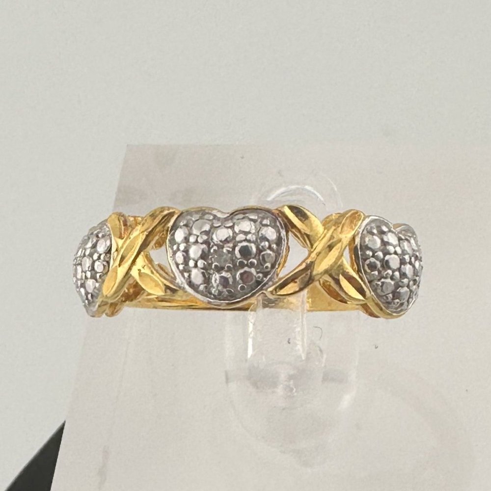 XOXO Triple Heart Ring with Diamond 14 kt Gold Overlay .925 Sterling - She'll LO